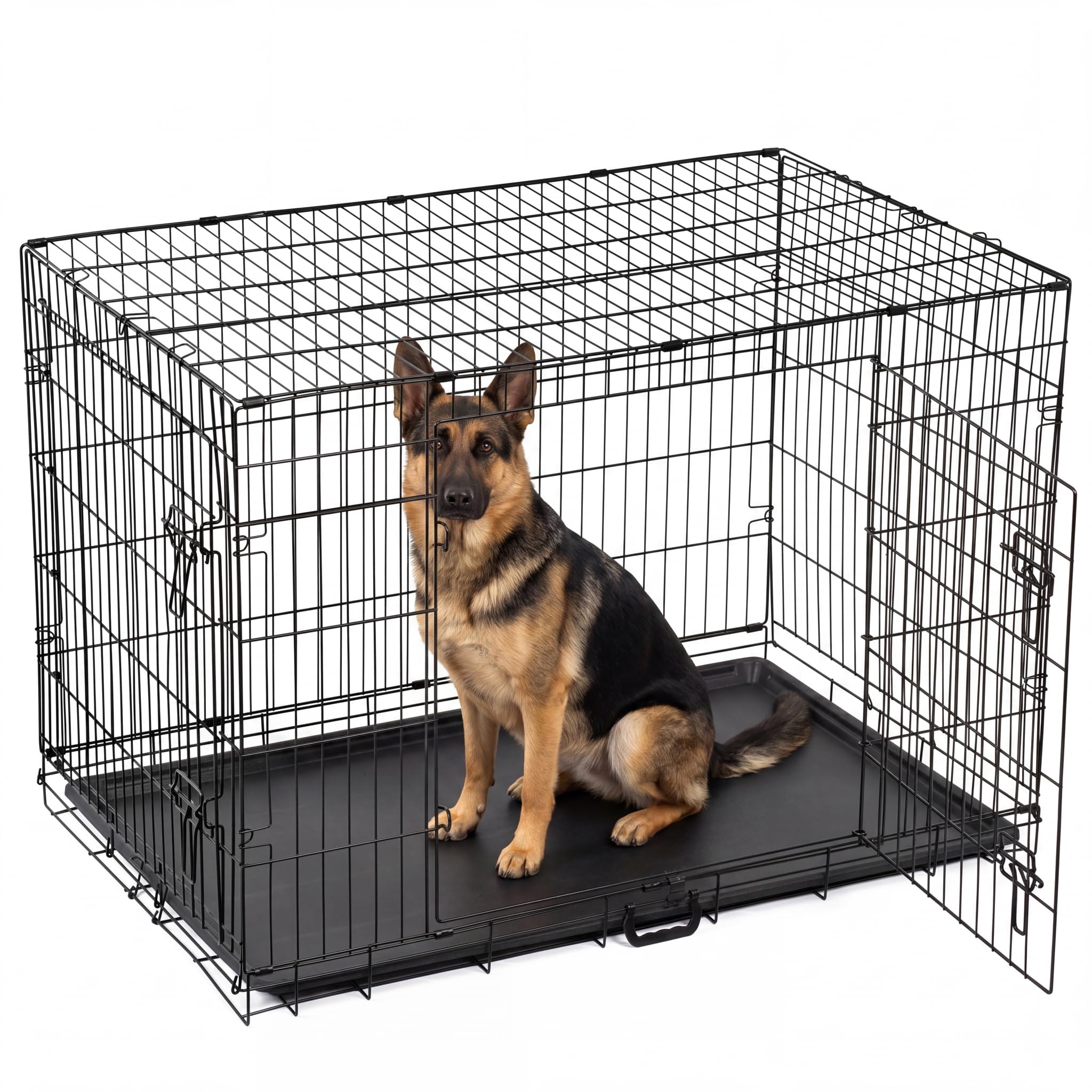 Dog Crate Extra Large Dog Puppy Pet Cage with 2 Doors (Front & Side), Large Dog Crate with Removal Tray,Folding Metal Pet Dog Puppy Training Cage Crate for Large Dogs (XXL 48")
