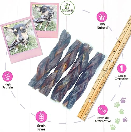 Miniatura 3 de Nature Gnaws Golosinas masticables trenzadas de carne seca para perros, palitos de gollet de carne de res naturales de primera calidad, simples de