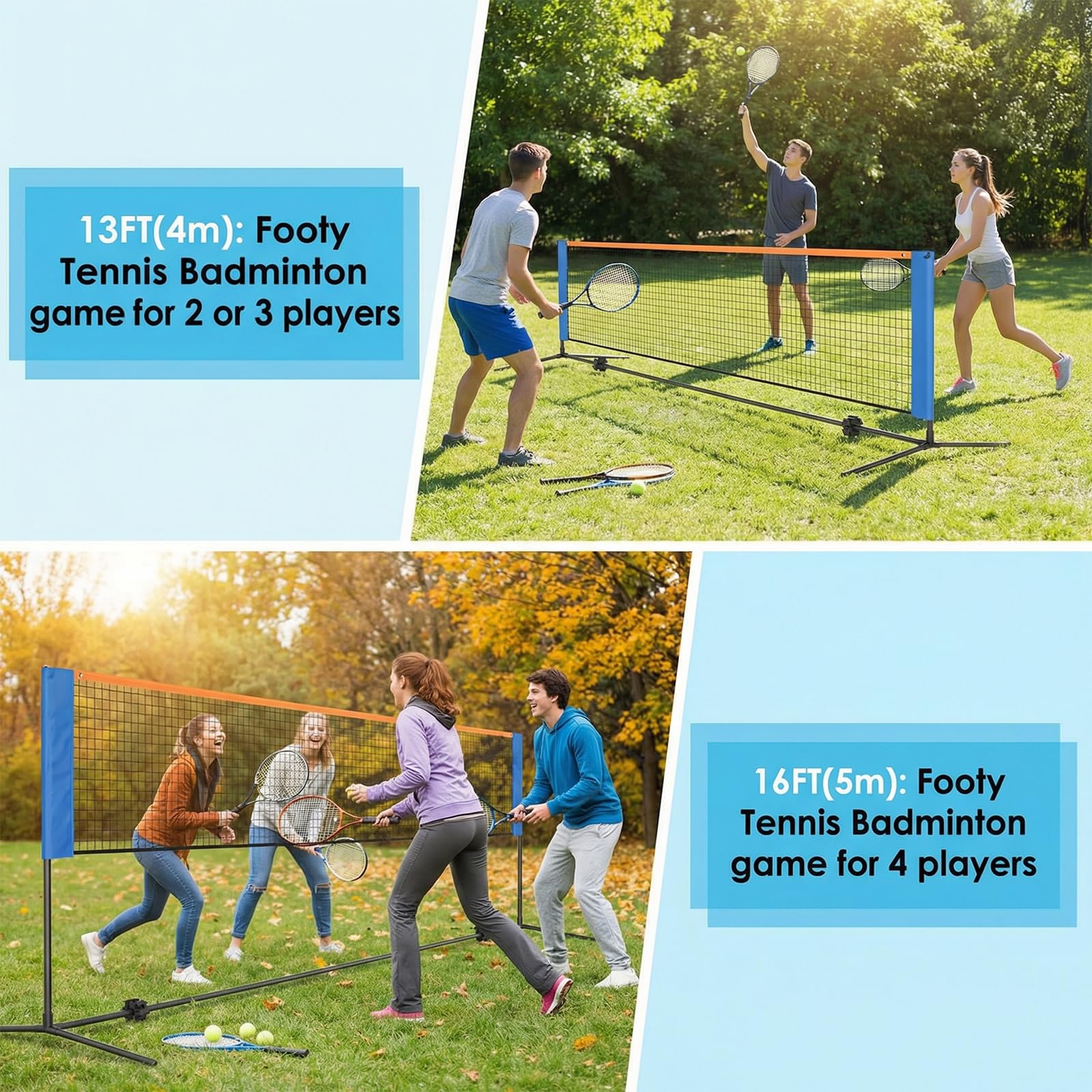 Red Badminton Red Voleibol Tenis portatil Ajustable, 4 m / 5 m Plegable Red para Voleibol para el Interior o al Aire Libre, con Soporte y Bolsa, Altura Ajustable, Fácil Instalación