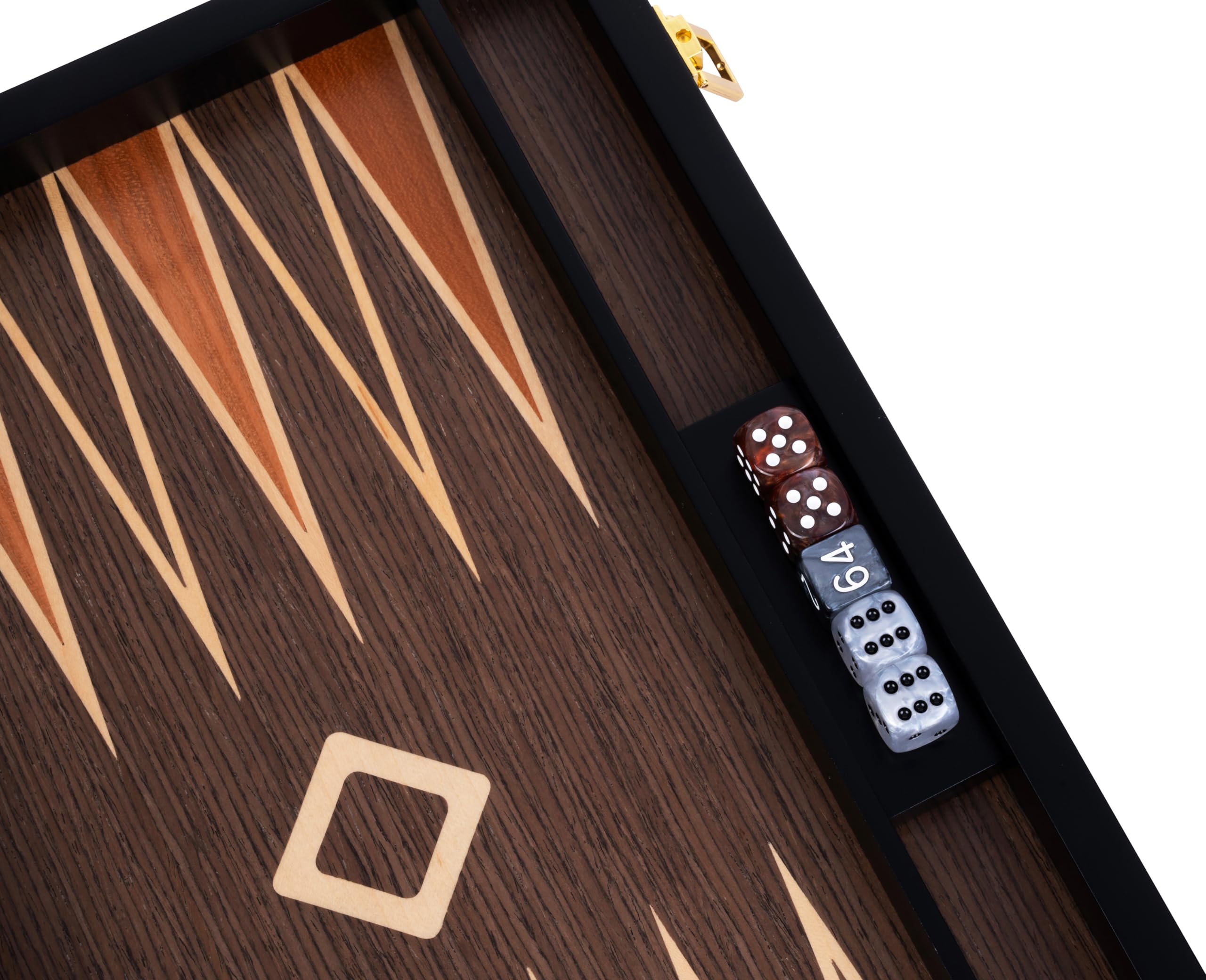 Engelhart - 250546 - Backgammon de Luxe 15 Pouces - Plaqué Bois de Ronces de Noyer Verni - Jeu de Société Classique – Cadeau Élégant - 50 x 39 x 2,5 cm (Ouvert) - Jeux en Bois Marquete