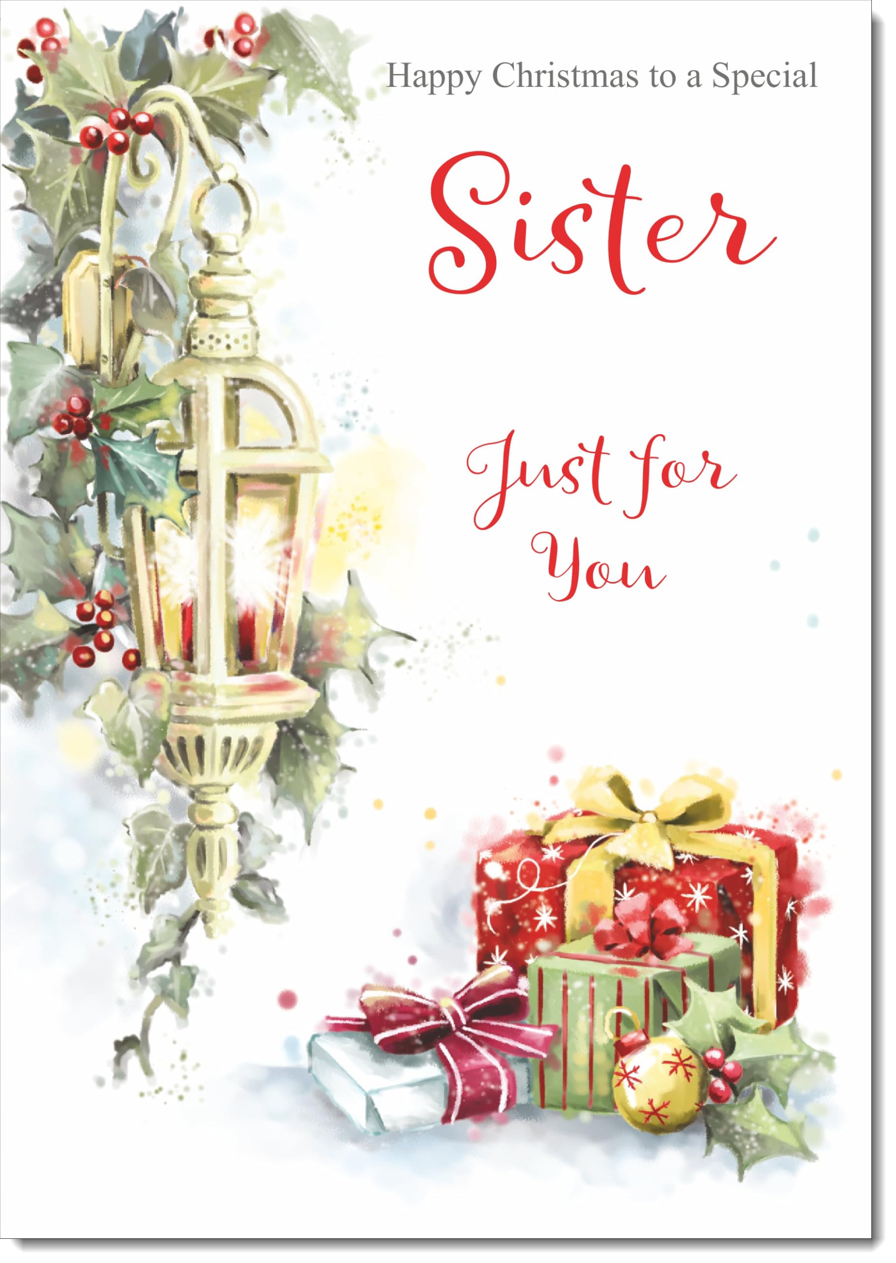 doodlecards Sister Christmas Card Lamp and Parcels Medium Size ...