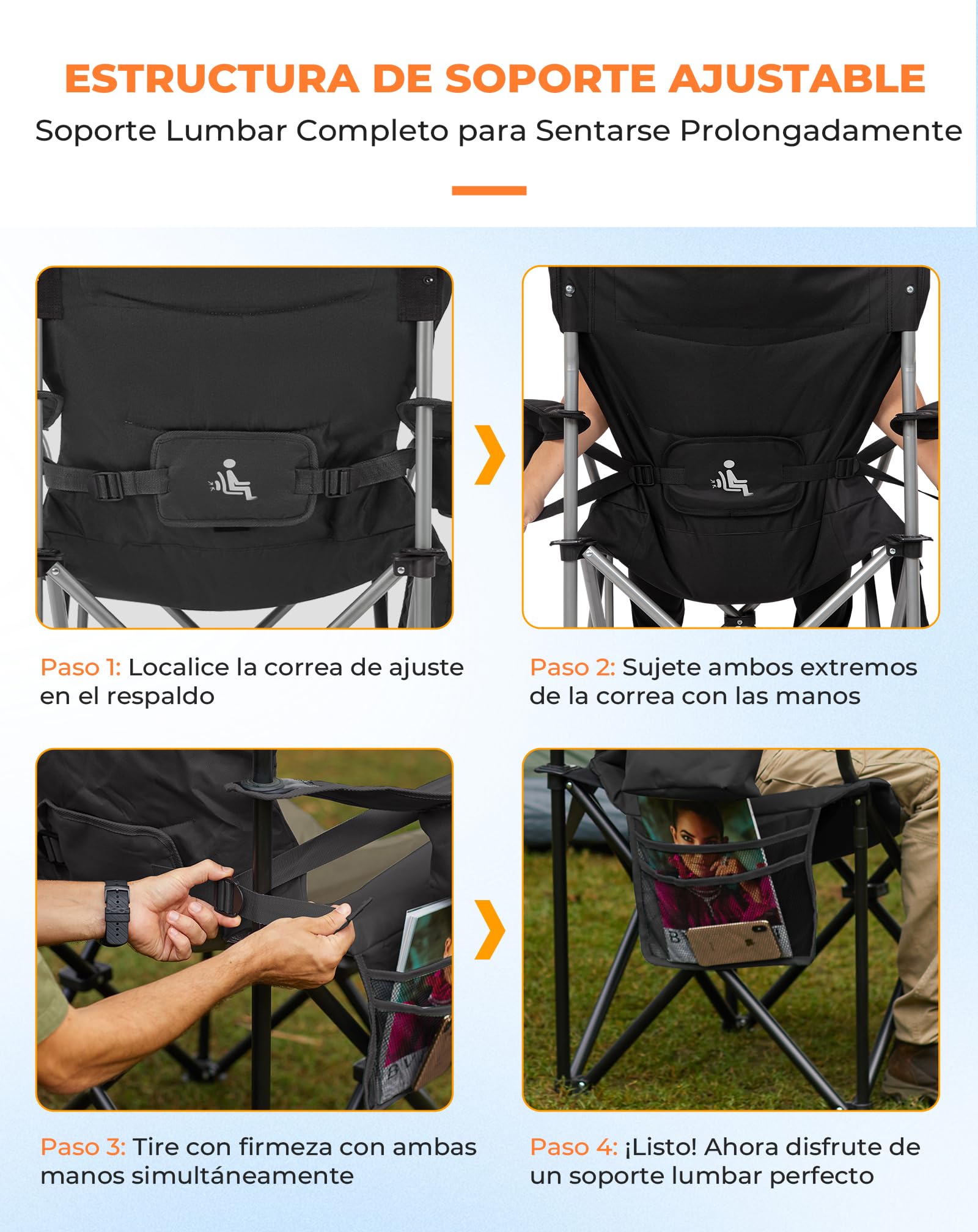 KingCamp Silla de Camping Plegable Ergonómica Acolchada XXL 250 kg
