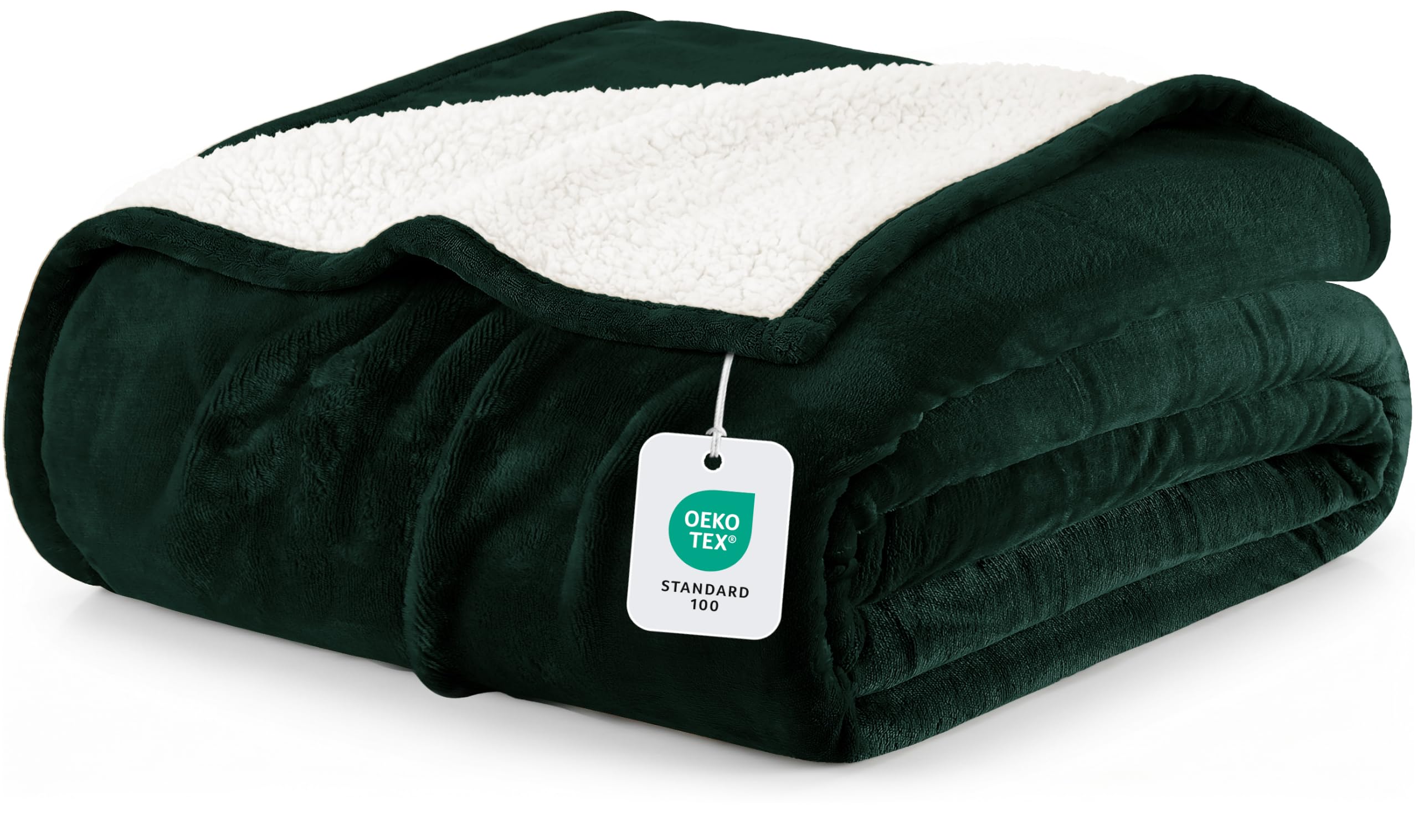 Utopia Bedding Sherpa Blanket Queen Size [Forest Green, 90x90 Inches] - 480GSM Thick Warm Plush Fleece Reversible Blanket for Bed, Sofa, Couch, Camping and Travel