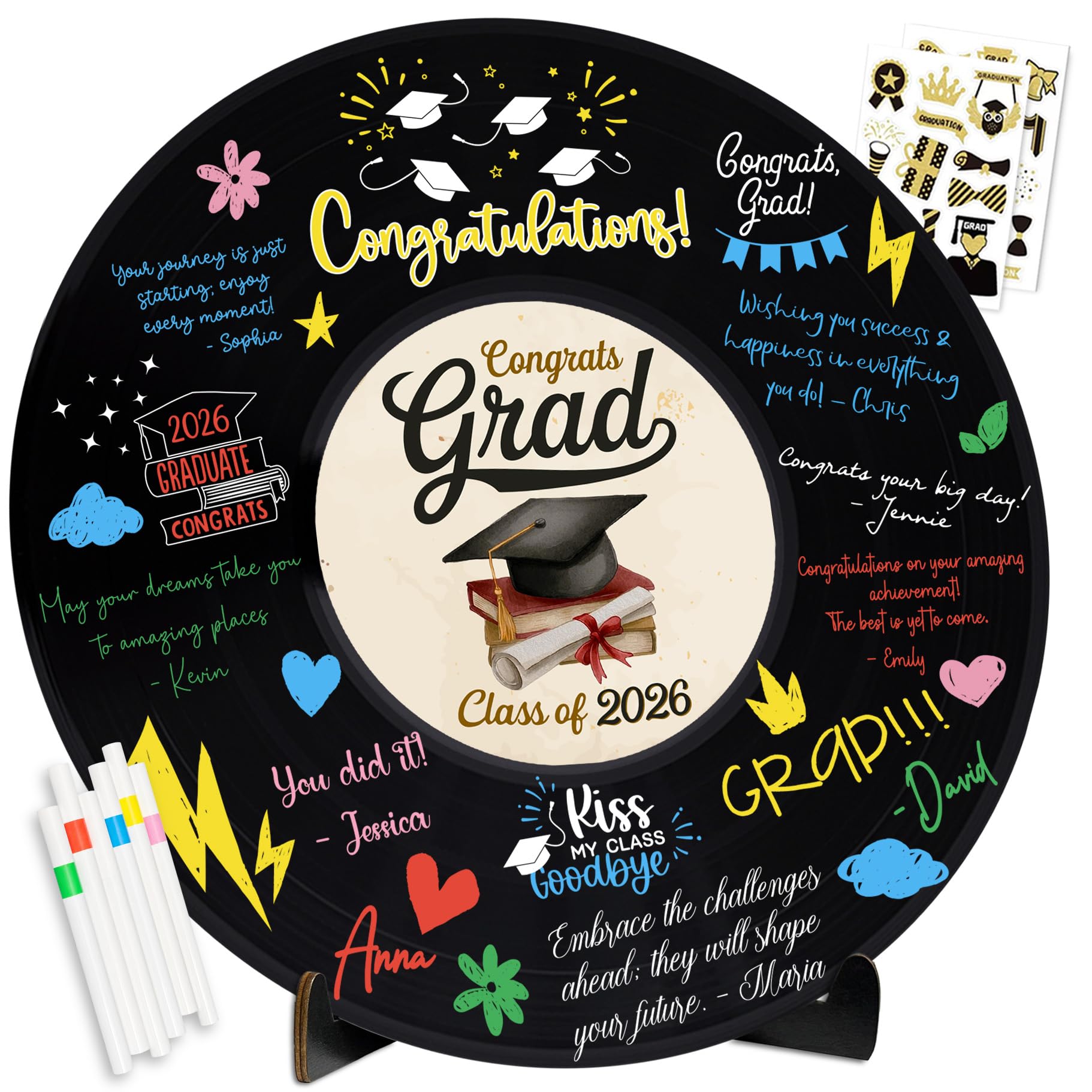 Photo 1 of 2026 Graduation Party Vinyl Record Alternative Guest Book, Retro Class of 2026 Congrats Grad Graduation Decorations Signature Guest Book