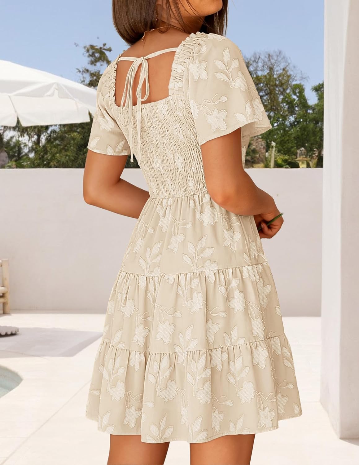 ZESICA Women's Summer Boho Floral Mini Dress 2026 Casual Short Sleeve Square Neck Swing Beach Vacation Sundress