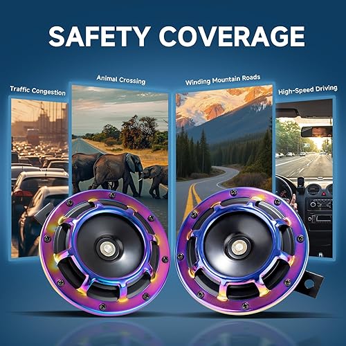 Miniatura 3 de Farbin - Juego de bocinas dobles de metal de tono alto y bajo, resistentes al agua, 12 V, con rejilla protectora, bocina universal para auto