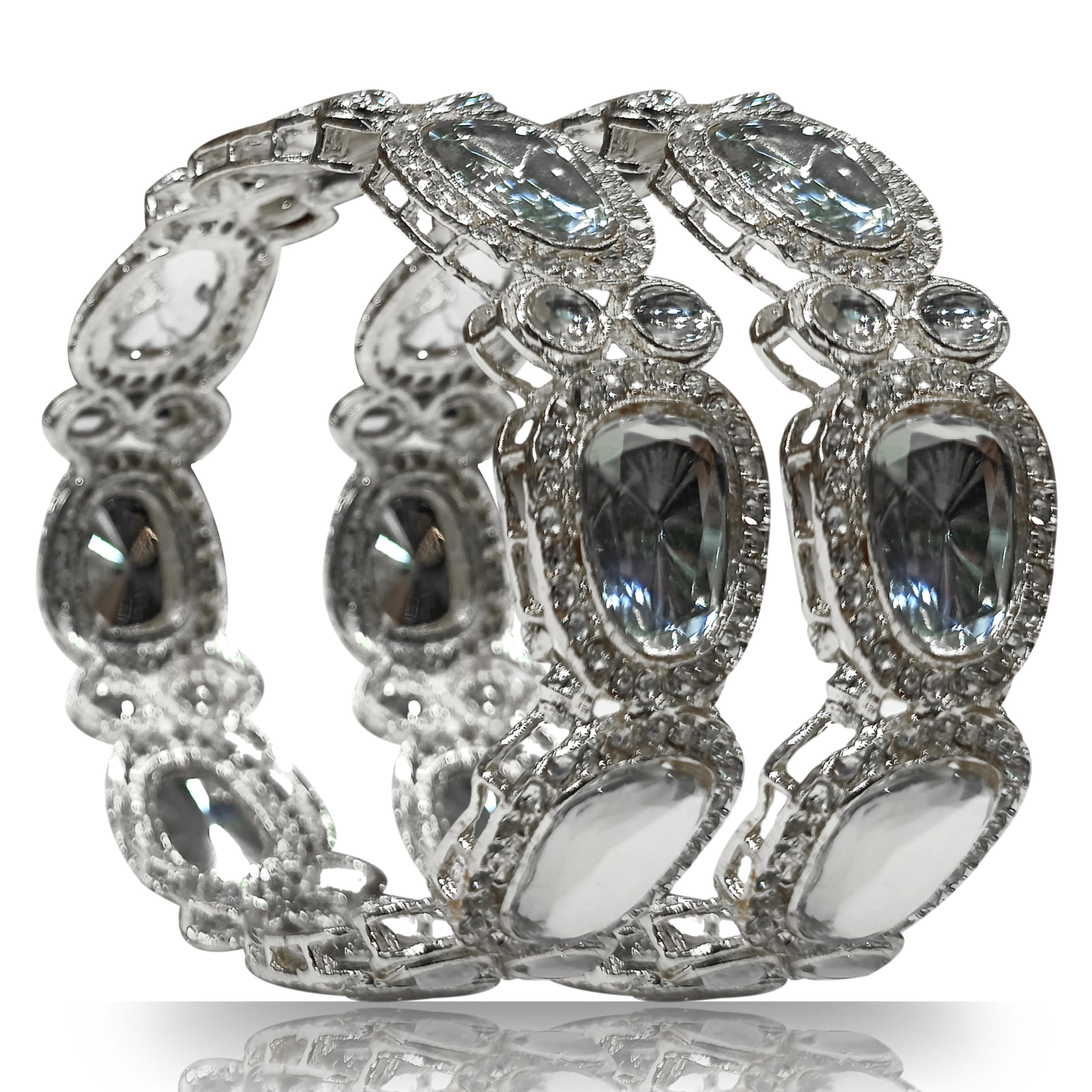 Metal Traditional Kundan Bangles for Girls and Womens (Pack of 2) (Silver, 2.6 (Diameter in inches-2.375)) (B0CNLTX3S7) Amazon Price History, Amazon Price Tracker