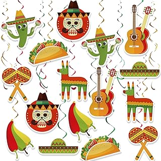 36Pcs Mexican Fiesta Party Decorations Hanging Swirls, Cinco De Mayo Hanging Decorations, Taco Themed Party Decorations, G...