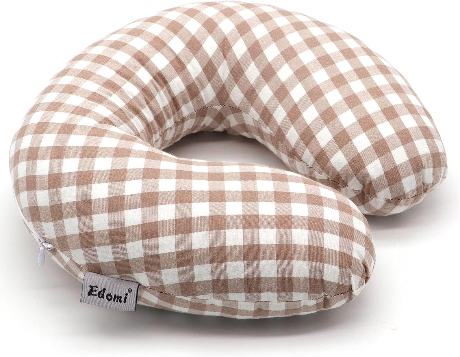 Edomi Buckwheat Neck Pillow, Comfortable U Shaped Travel Pillow Portable Pillow for Sleeping Recliner Chair Washable Pillowcase Buckwheat Hulls Filling (12x12 inch, Khaki)