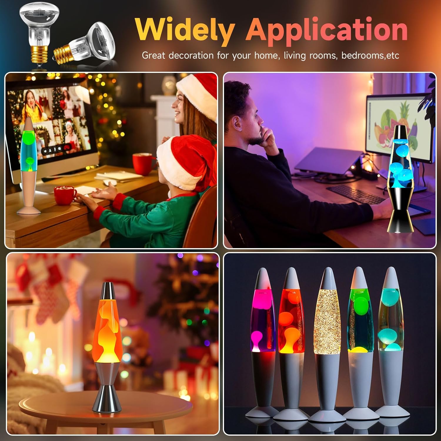 Lava Lamp Bulbs 25 Watt, R39 E17 Reflector Type Lava Lamp Light Bulb, 120V Replacement Light Bulbs for Lava Lamps and Glitter Lamps, Dimmable, 2700K Warm White, 4 Pack