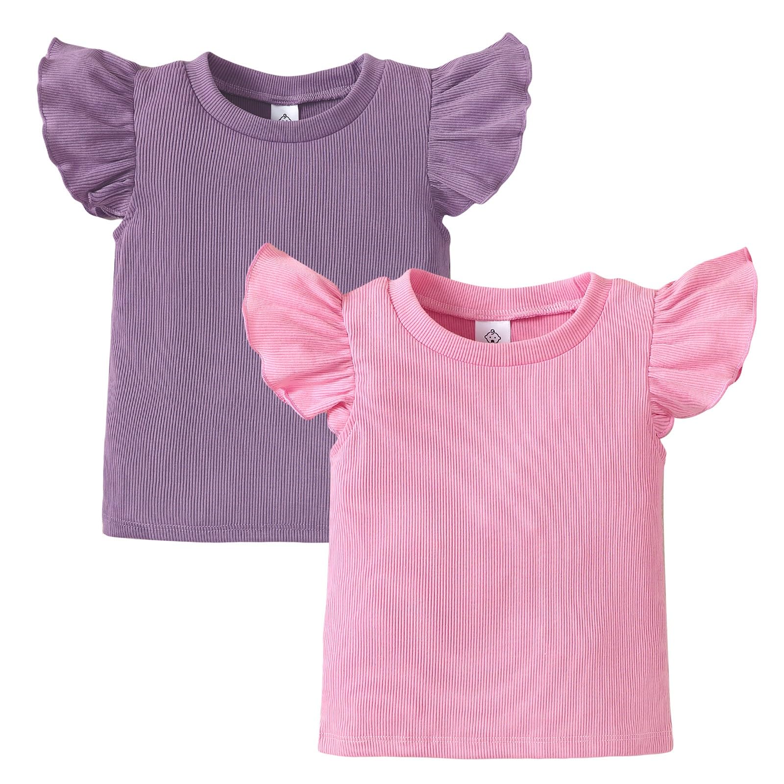 OPAWO Toddler Long Sleeve Shirt Girl Ruffle Sleeve Ribbed Tops Tees Blouses