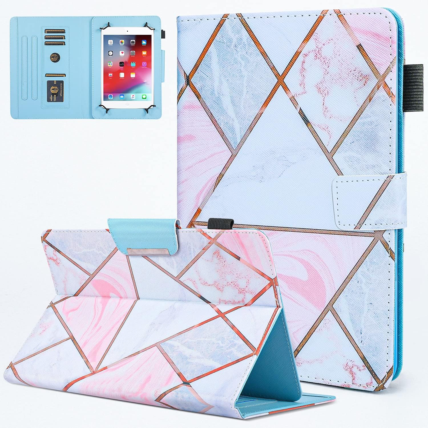JZCreater10 Inch Tablet Case, Universal 10 10.1 Inch Android Tablet Cover, Multi-Angle Viewing Stand Case for 9.5-10.5 Inch iPad Tablet,Plaids-Marble