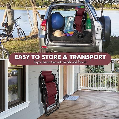 Miniatura 5 de Giantex 2 sillas de gravedad cero, tumbona para exteriores con soporte para tazas, sillas plegables para patio, piscina, césped, balcón, color
