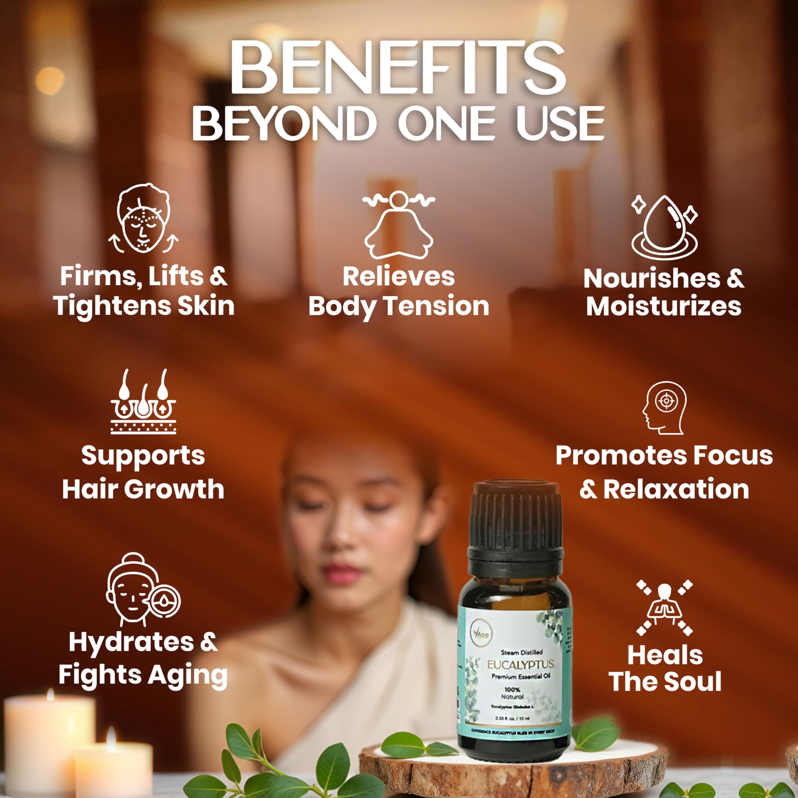 My Ace Eucalyptus Essential Oil – 100% Pure & Natural, Steam-Distilled, Undiluted Oil for Diffuser, Aromatherapy, Massage, Candle & Soap Making – Amber Glass Bottle – 10ml - Image 2 thumbnail