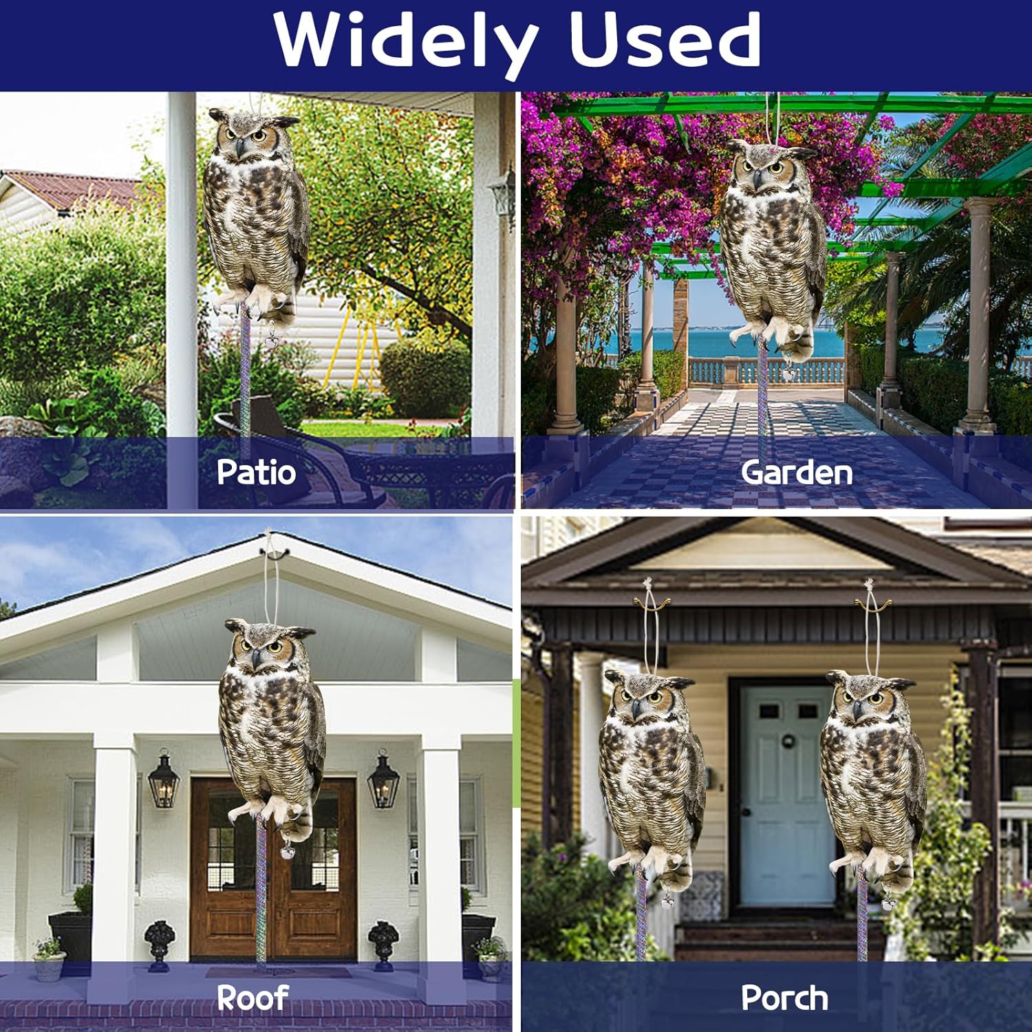 2PCS Fake Owl Plastic Owl to Scare Pigeon for Outdoor Garden Hanging Flat Garden Owls with Reflective Tape to Keep Pigeon Away from Balcony Window Outside Patio Yard Backyard Front Porch - Image 3