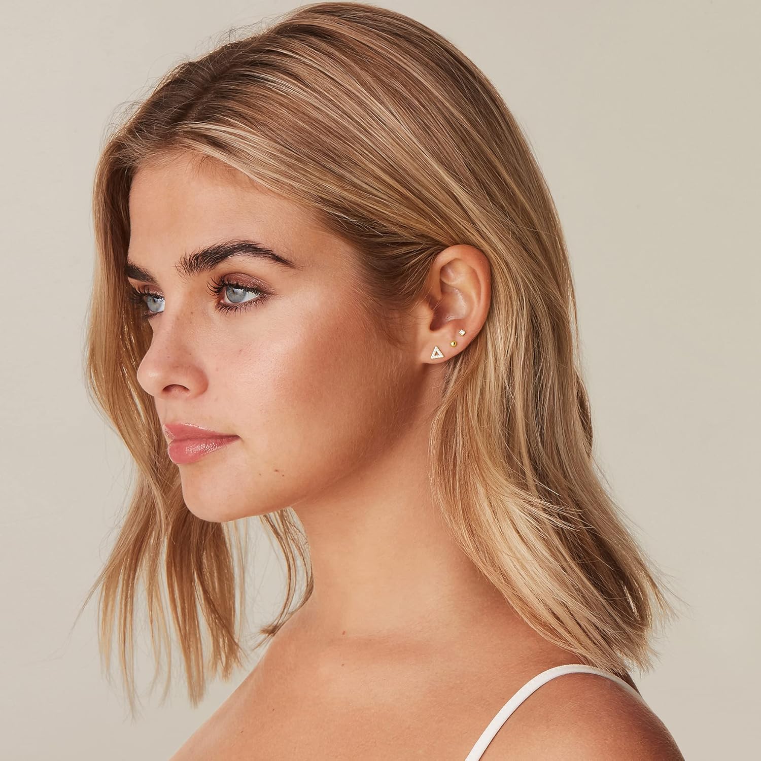 PAVOI 14K Gold Plated 925 Sterling Silver Stud Earrings for Women - Dainty Geometrical Bar Triangle Heart Earrings - Valentines Day Trendy Jewelry - Image 2