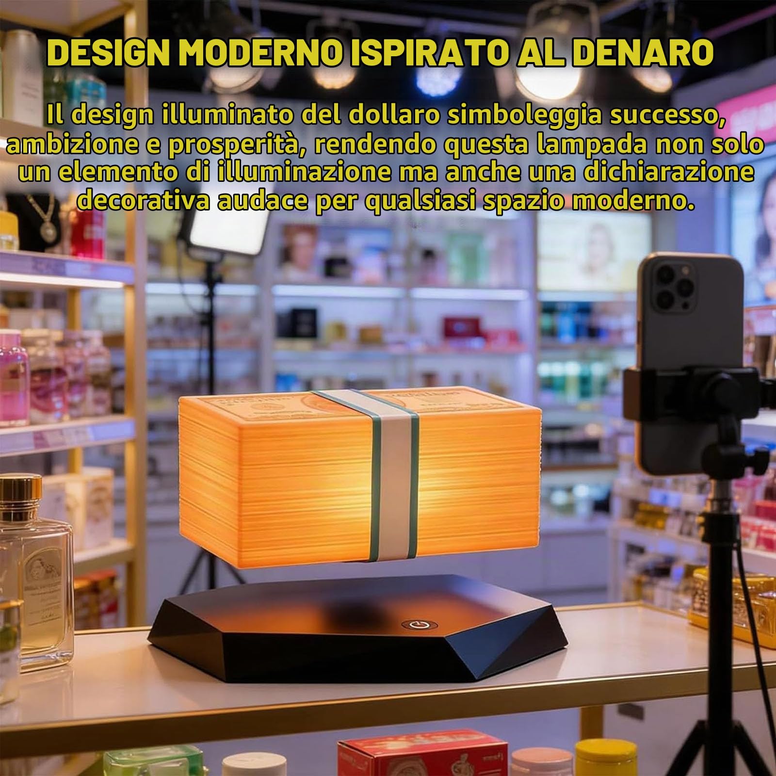 Lampada di denaro galleggiante,3D magnetica levitazione dollaro lampada con 3 colori LED luce, 360° rotante, Gadget scrivania per arredamento ufficio sala giochi, per gli amanti della tecnologia