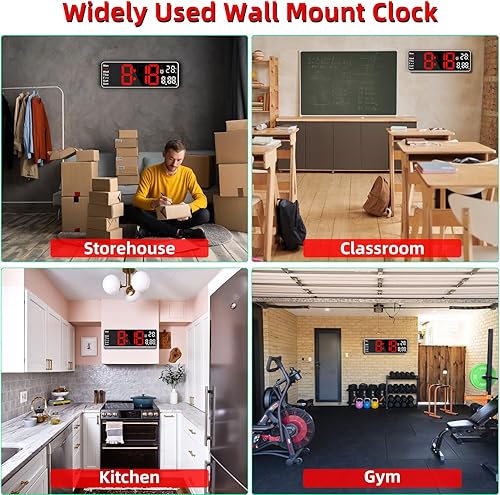 Miniatura 3 de Fuloon Reloj de pared digital con día y fecha, moderno, silencioso para sala de estar y dormitorio, control remoto (rojoblanco, 13 pulgadas)