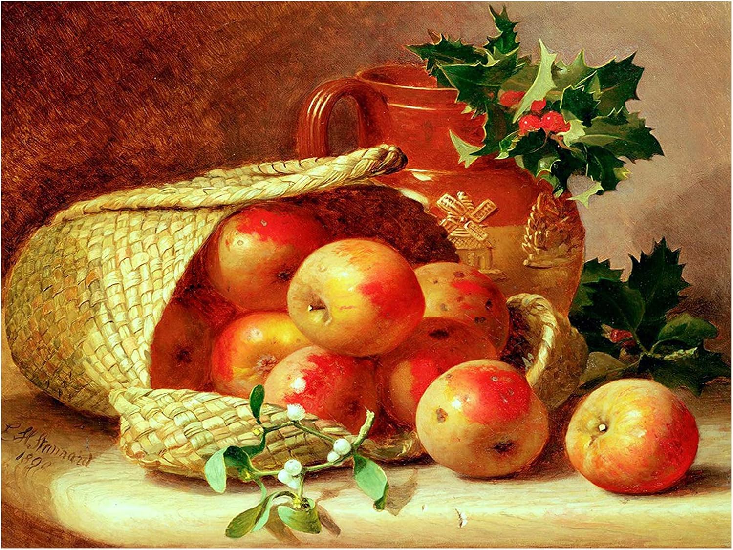 Apples by Eloise Harriet Stannard Fruit jug Basket Accent Tile Mural Kitchen Bathroom Wall Backsplash Behind Stove Range Sink Splashback One Tile 8"x6" Ceramic, Matte