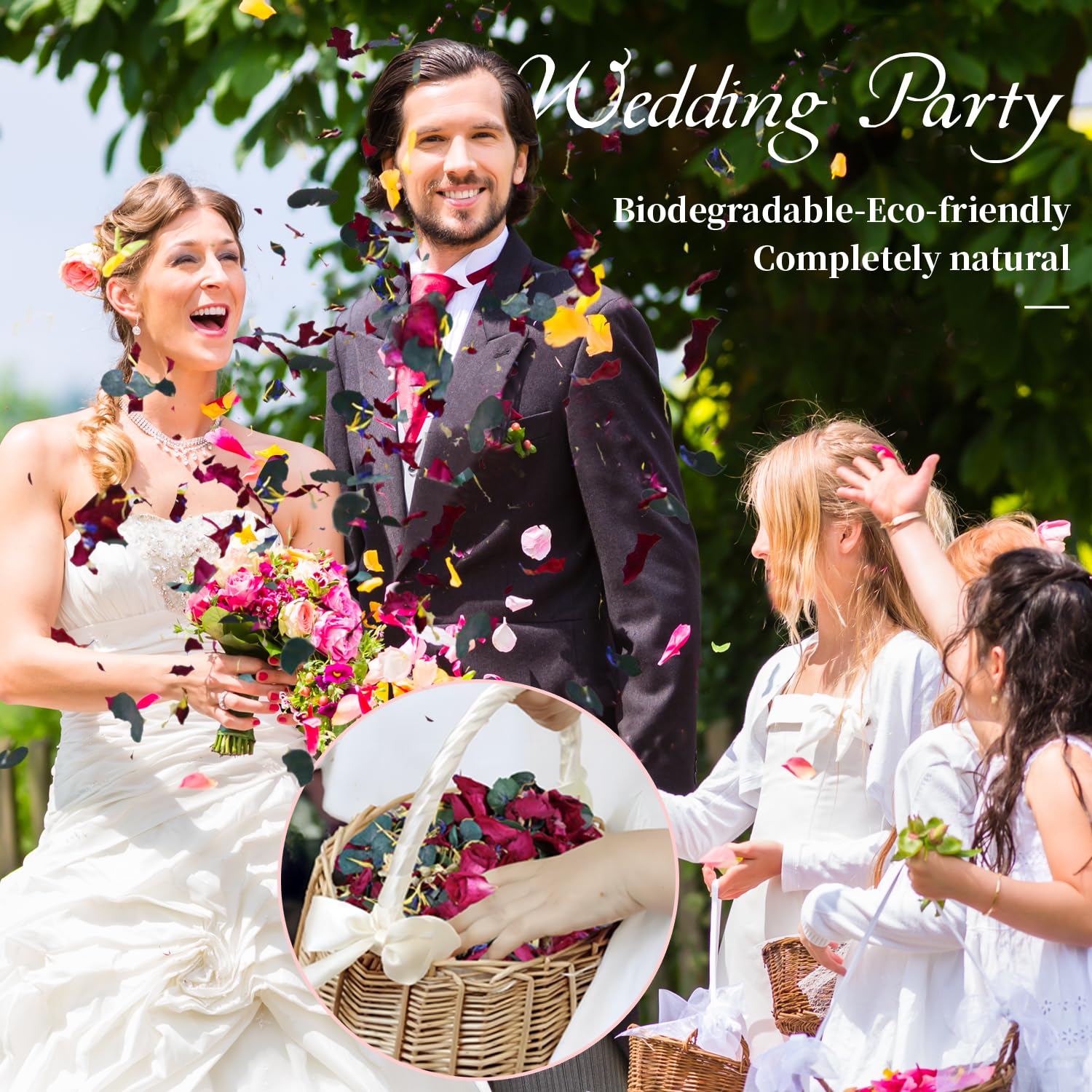 Hochzeitskonfetti mit Rittersporn, Jasmin und Ringelblume für verbesserten Segen, 3 Quarts rote Rosenblätter und Eukalyptusblätter, große Verpackung für 30 Tassen