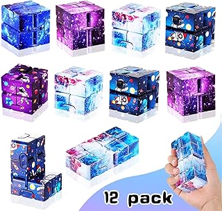 12 Pieces Galaxy Infinity Cubes, Mini Cool Fidget Cubes Fidget Toys for Kids and Adultï¼ŒSensory Gadget Best for Stress and Anxiety Relief.Hand Held Fidget Blocks.ï¼ˆStarï¼‰