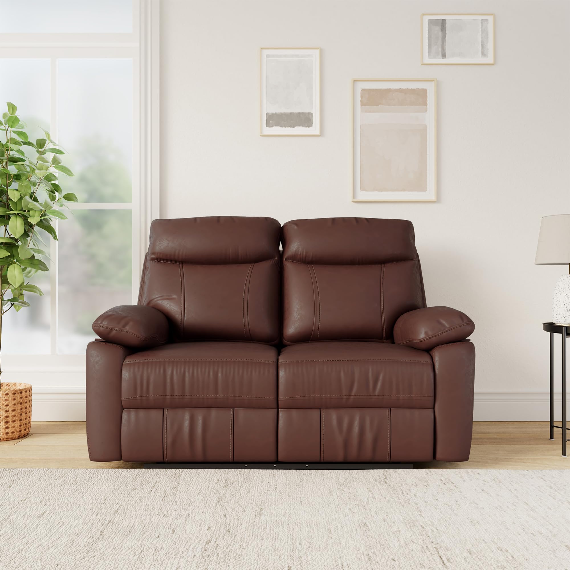 Amazon Brand - Solimo Ranttila Manual 2 Seater Leatherette Recliner (Dark Brown)-image-32