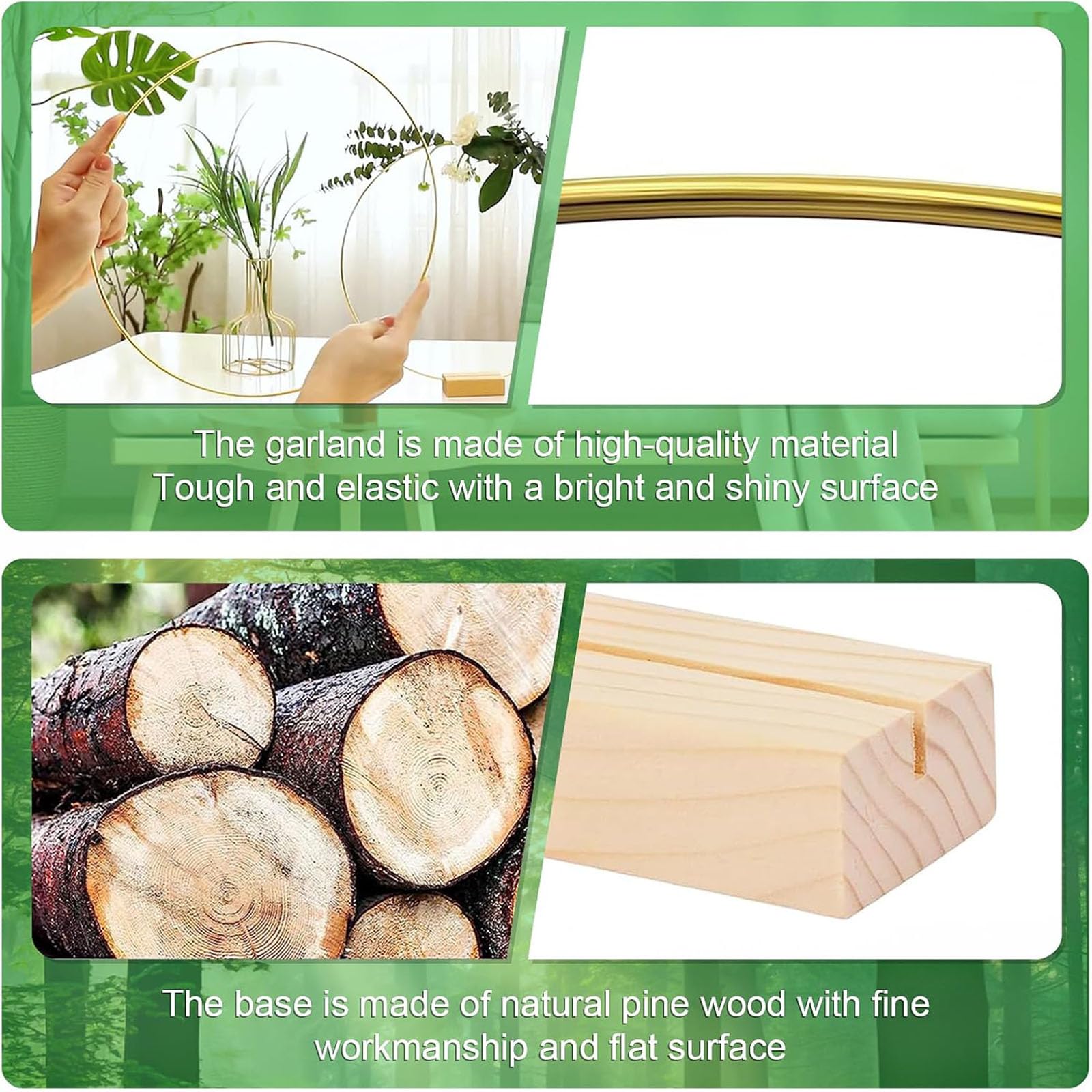 Juego de 8 aros de metal con diseño floral para corona, 12 pulgadas con 8 soportes de madera para hacer decoración de coronas de boda, atrapasueños, manualidades para colgar en la pared (anillo dorado
