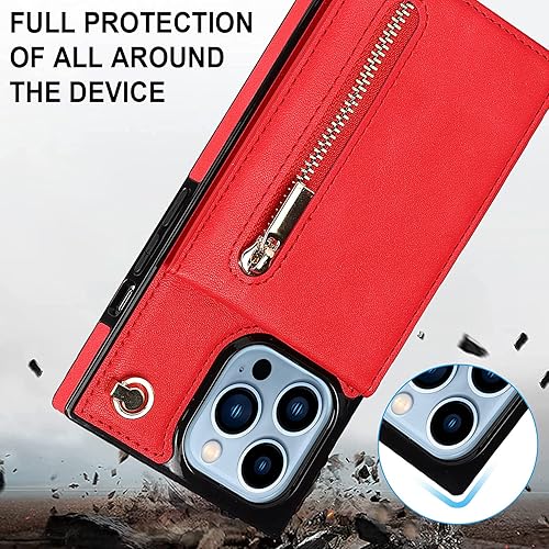 Miniatura 10 de Newgoodcase Funda compatible con iPhone 13 Pro Max de 6.7 pulgadas, a prueba de golpes, con cremallera, bolsillo y correa de hombro, elegante funda