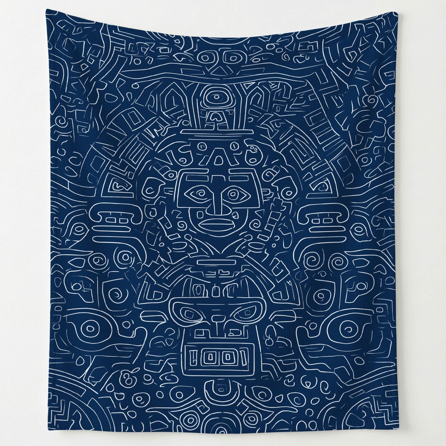 Générique Niebiesko-biały koc flanelowy z tradycyjnym wzorem kultury, symbol symetrii, przytulny koc 180 cm x 200 cm, na łóżko, sofę, wystrój pokoju dziecięcego