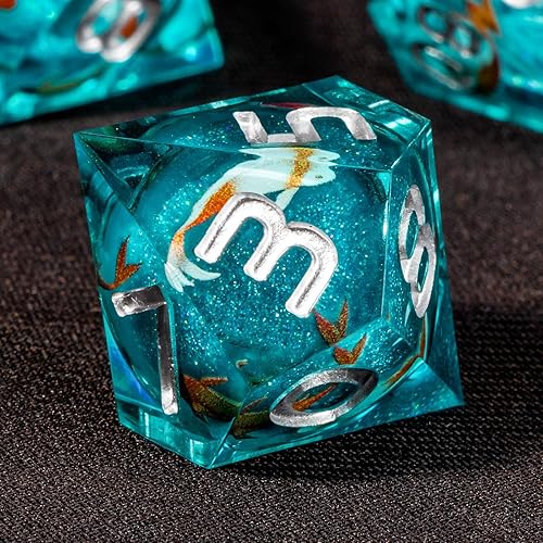 Miniatura 5 de OUKELANWO Liquid Core Koi Fish - Juego de dados DND con caja de regalo, 7 dados poliédricos de resina de borde afilado para juegos de rol de