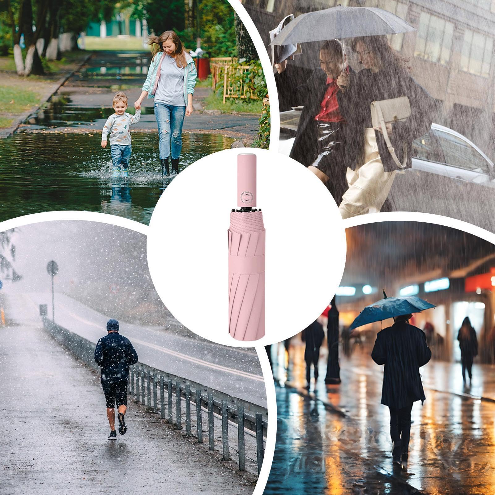 Parapluie inversé pliable - Parapluie solaire réfléchissant coupe-vent automatique pour la pluie, ouverture inversée, poignée en forme de C, tissu 210T pour voyage, piscine en plein air
