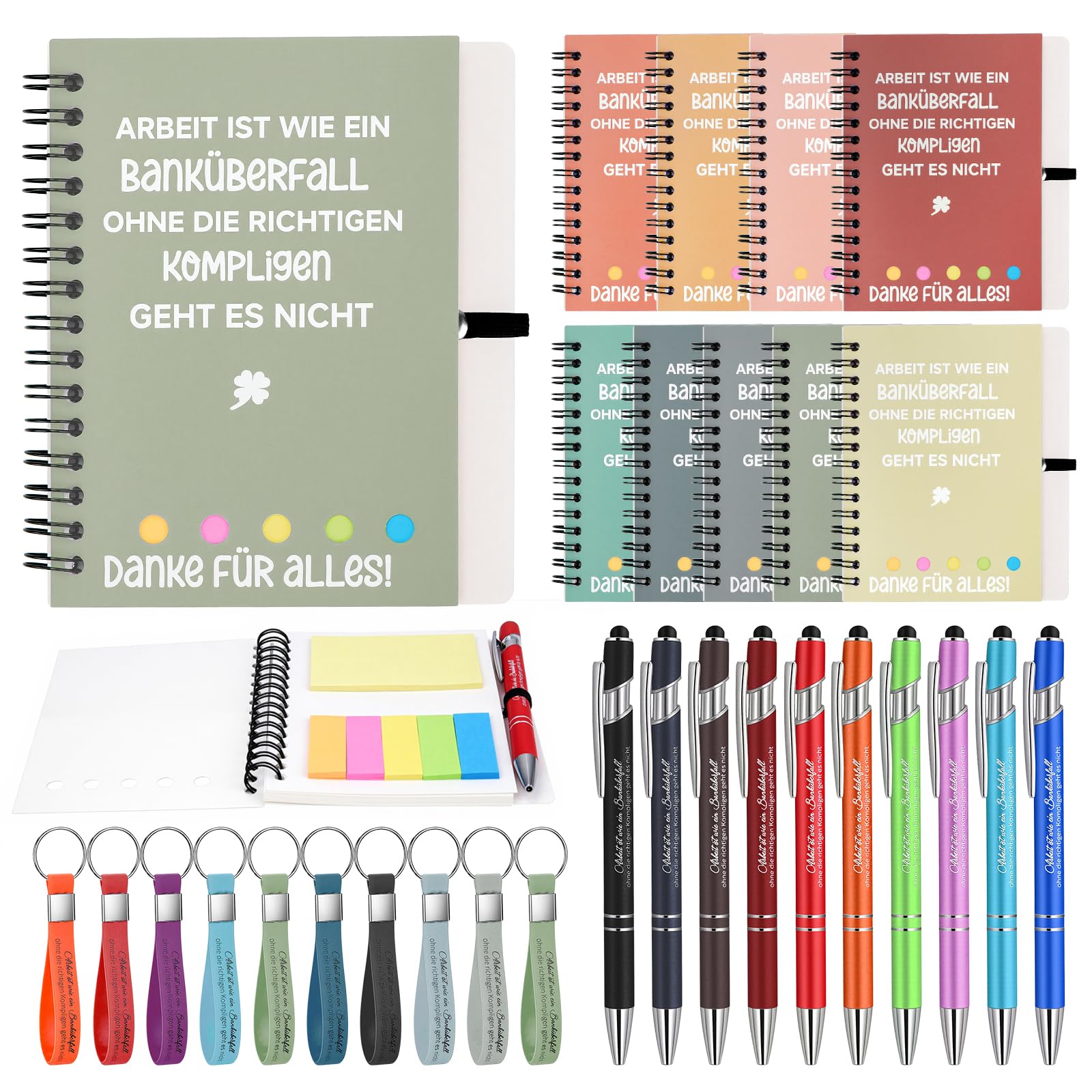 Meetory Abschiedsgeschenk Kollege - 10 Sets Dankeschön Geschenk Mitarbeiter Motivierendes Inspirierendes Geschenk Spiral Notizbuch mit Kugelschreiber und Schlüsselanhänger für Kollegin Jobwechsel Team
