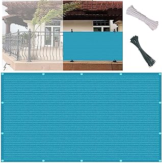 Para balcón 110 x 900 cm, polietileno de alta densidad transparente claro (185 g/?), resistente al viento, color azul jardín, incluye lazos, cuerda y ojales