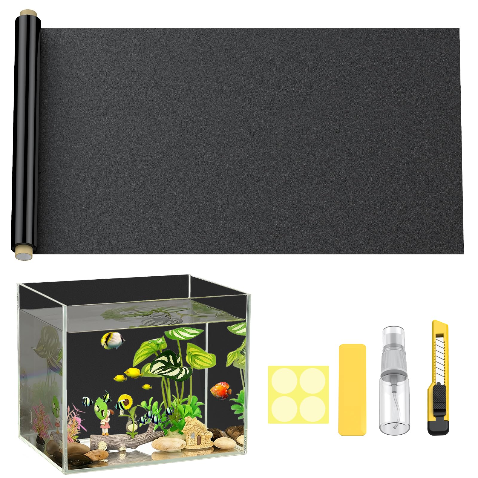Pawfly Black Aquarium Background, 80 cm x 40 cm, Static Cling Fish Tank Background Wallpaper, No Glue Reusable PVC Fish Tank Backdrop, Easy to Install Aquarium Décor Background, Fish Tank Decoration
