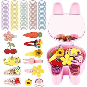 Outgeek Hair Clips for Baby: 112PCS Hair Pins for Baby Girls Barrettes Hair Clips for Baby with Mirror Box Hair Bands No Slip Metal Snap Barrettes Hair Clips Hair Ties For Baby Girls Teens Toddlers Summer