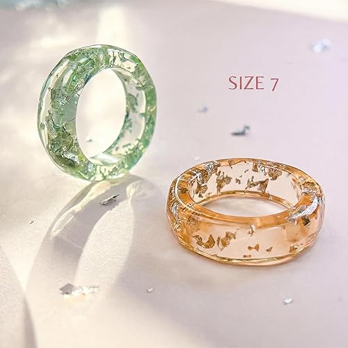 Miniatura 2 de Viva Joya Anillos para nudillos de plástico acrílico de resina para mujer, joyería apilable colorida y gruesa, copos de plata dorada metálica,