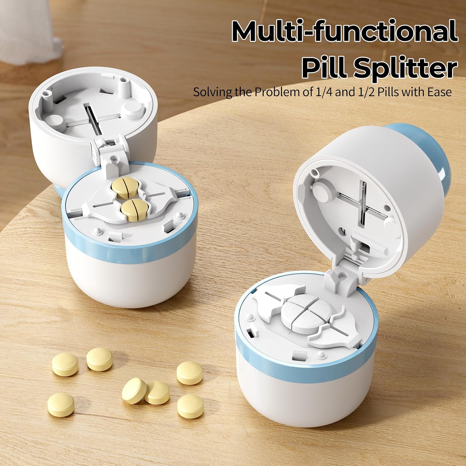 Daviky Pill Cutter 1/4, Adjustable Pill Cutter Splitter for Small and Tiny Pills with Accurate Alignment, Dual Safety Blades, Tablet Cutter for Small or Large Pills, Vitamins, Medication, Easy to Use