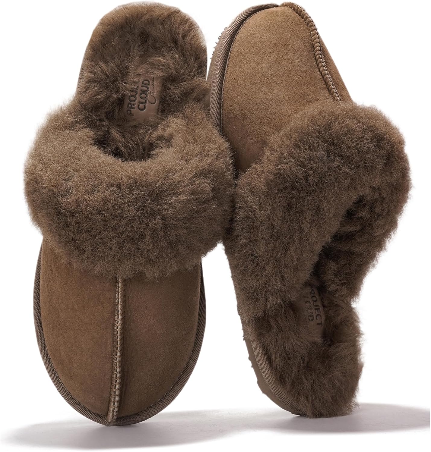 Project Cloud 100% Genuine Leather Slippers for Women Footwear with Genuine Fur Lining Womens Clogs & Mule - Non-Slip Indoor/Outdoor Scuff Womens Slippers with Memory Foam Insole