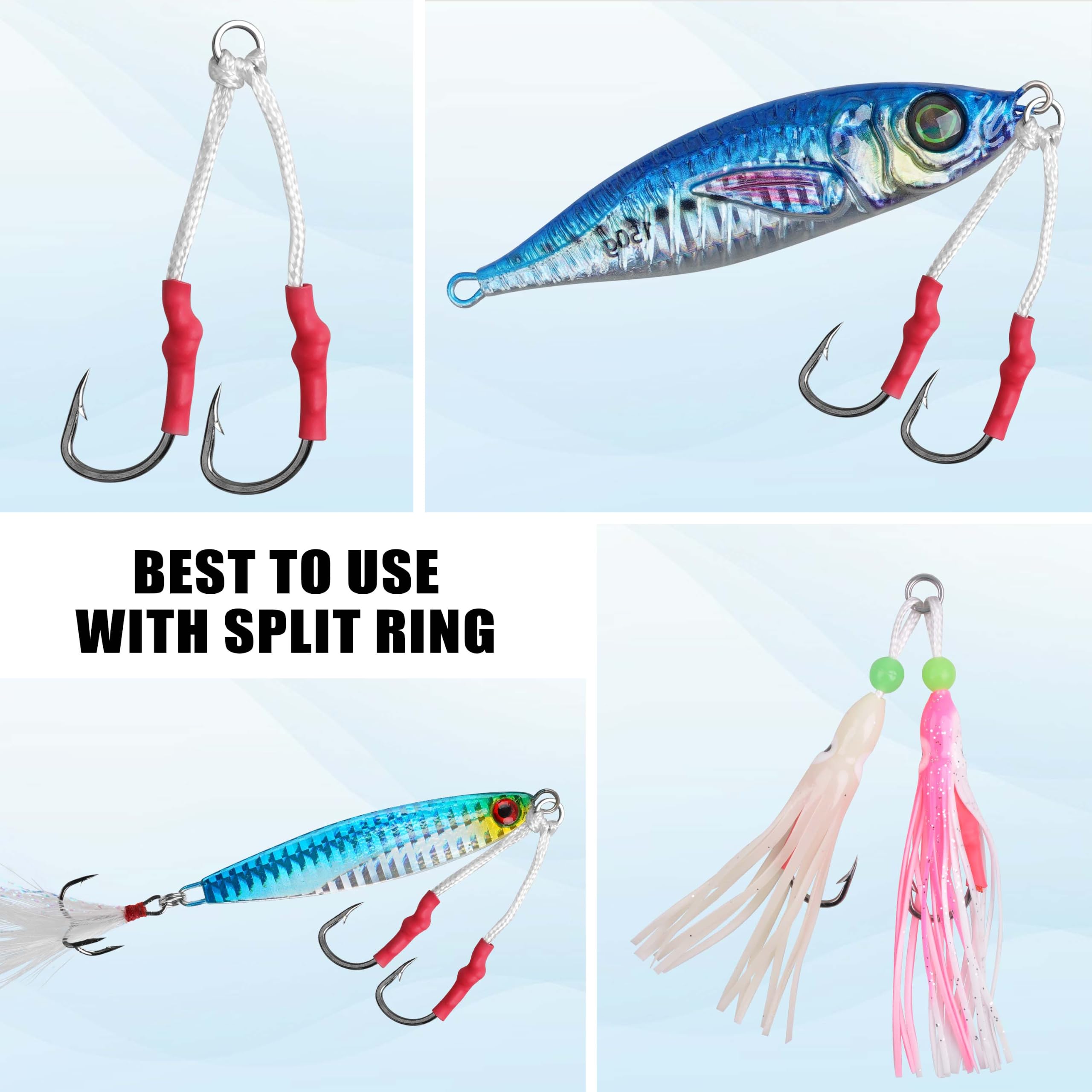 Ami da pesca con lenza in polietilene, 53 pezzi/106 pezzi, ami da pesca per acqua salata, ami da pesca a farfalla, con anello diviso, ganci a passo lento, in acciaio inox, per pesca a traina