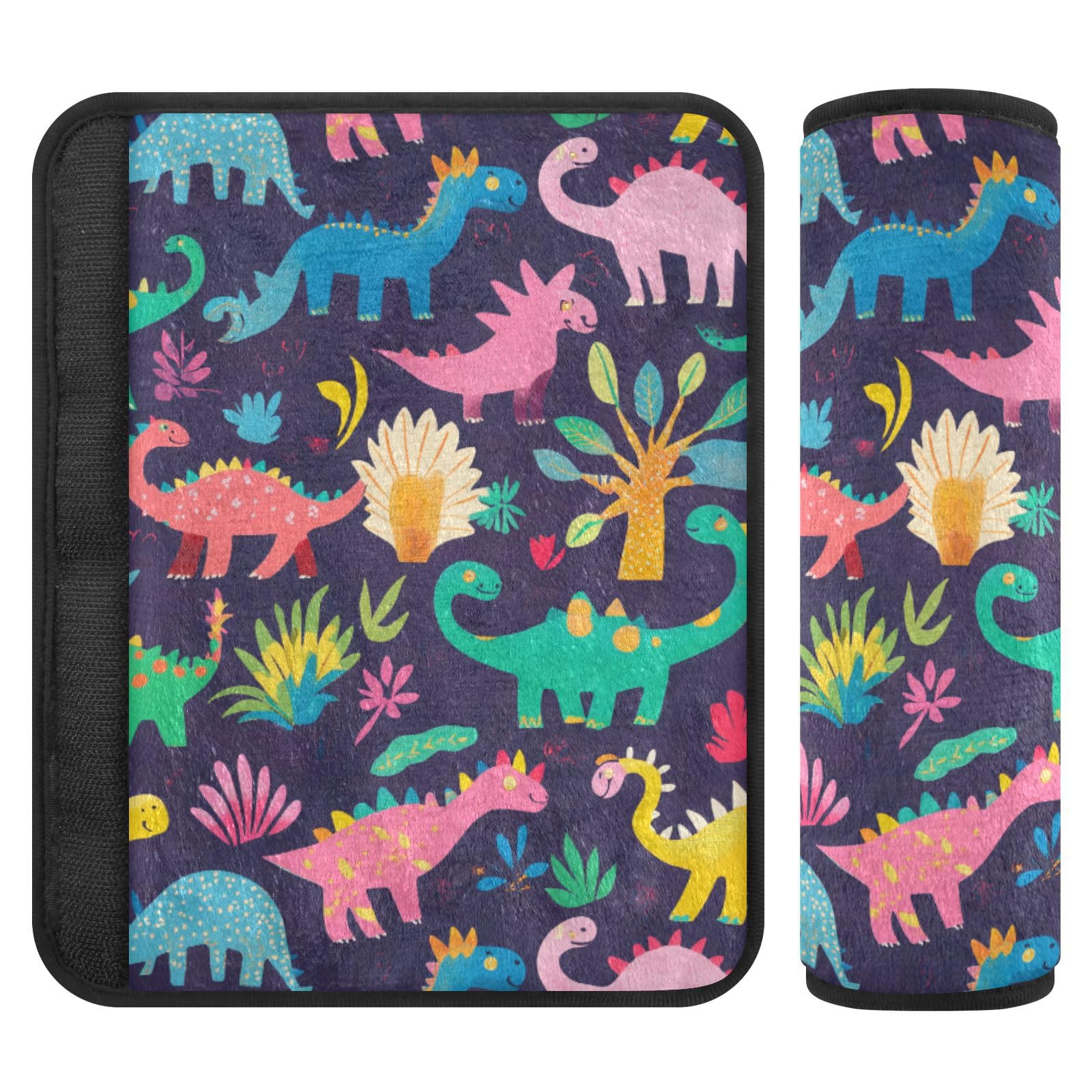 Seat Belt Covers 2 Pack Dinosaurs Car Seat Strap Covers Super Soft Fun Color Car Seat Neck Cover for Boys Girls Adults Babies S