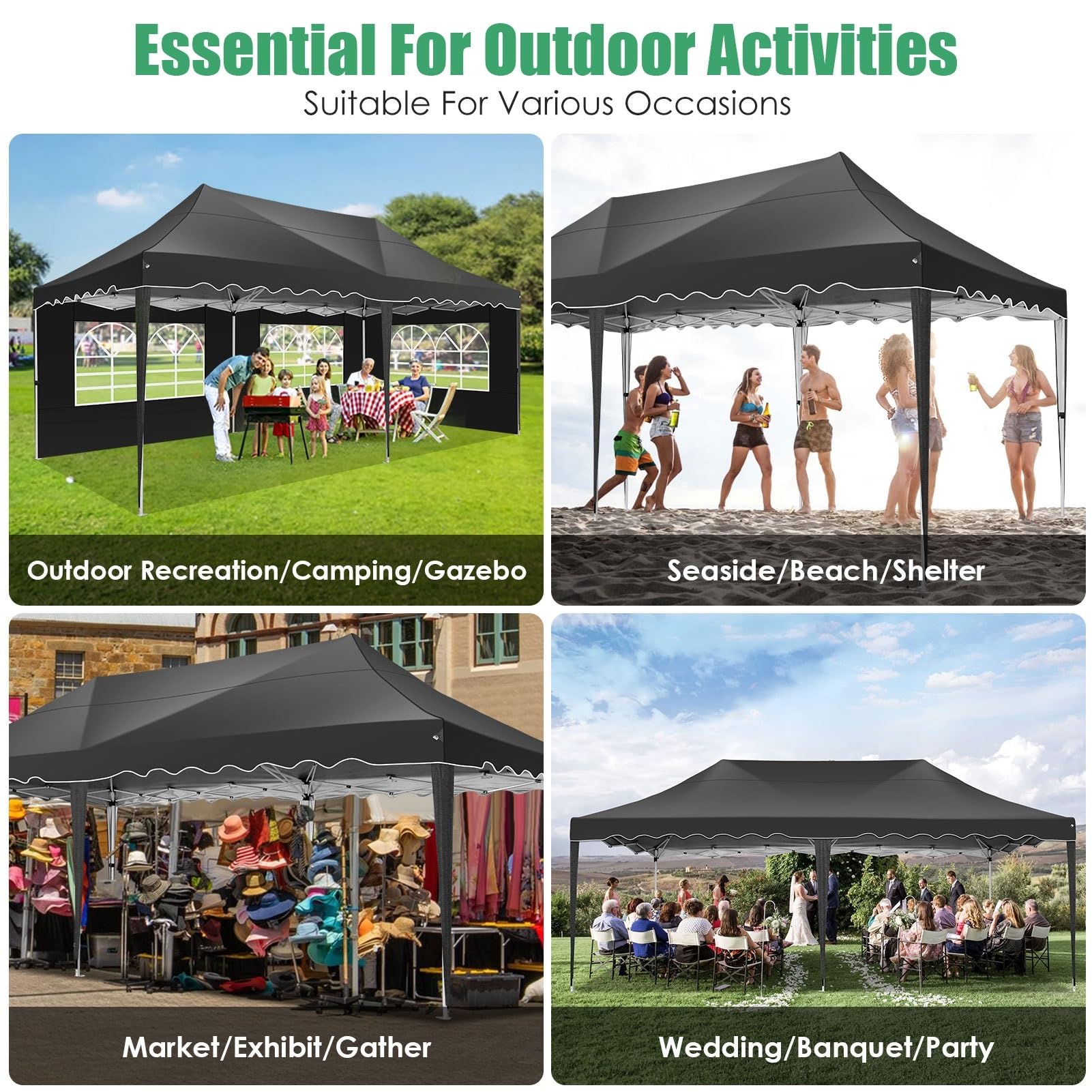 Pop Up Pavillons 3x6m Pop-Up-Pavillonzelt mit 6 Seitenwand-Überdachung, Festzelt, Pavillon, wasserdichtes Partyzelt for Party, Garten, Outdoor, kommerzielle Überdachung(Blue)