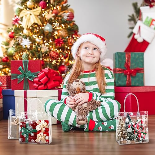 Miniatura 5 de Gueevin 60 bolsas de regalo transparentes de Navidad con asas, bolsas de plástico a granel, bolsas de regalo de copos de nieve, bolsas de regalo de