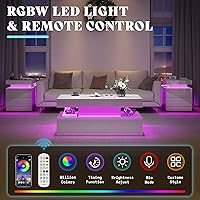 Vista 8 de AMERLIFE Juego de 3 mesas de sala de estar de alto brillo, modernos juegos de mesa de café LED de 3 piezas, mesa de centro de 2 niveles con 2 mesas