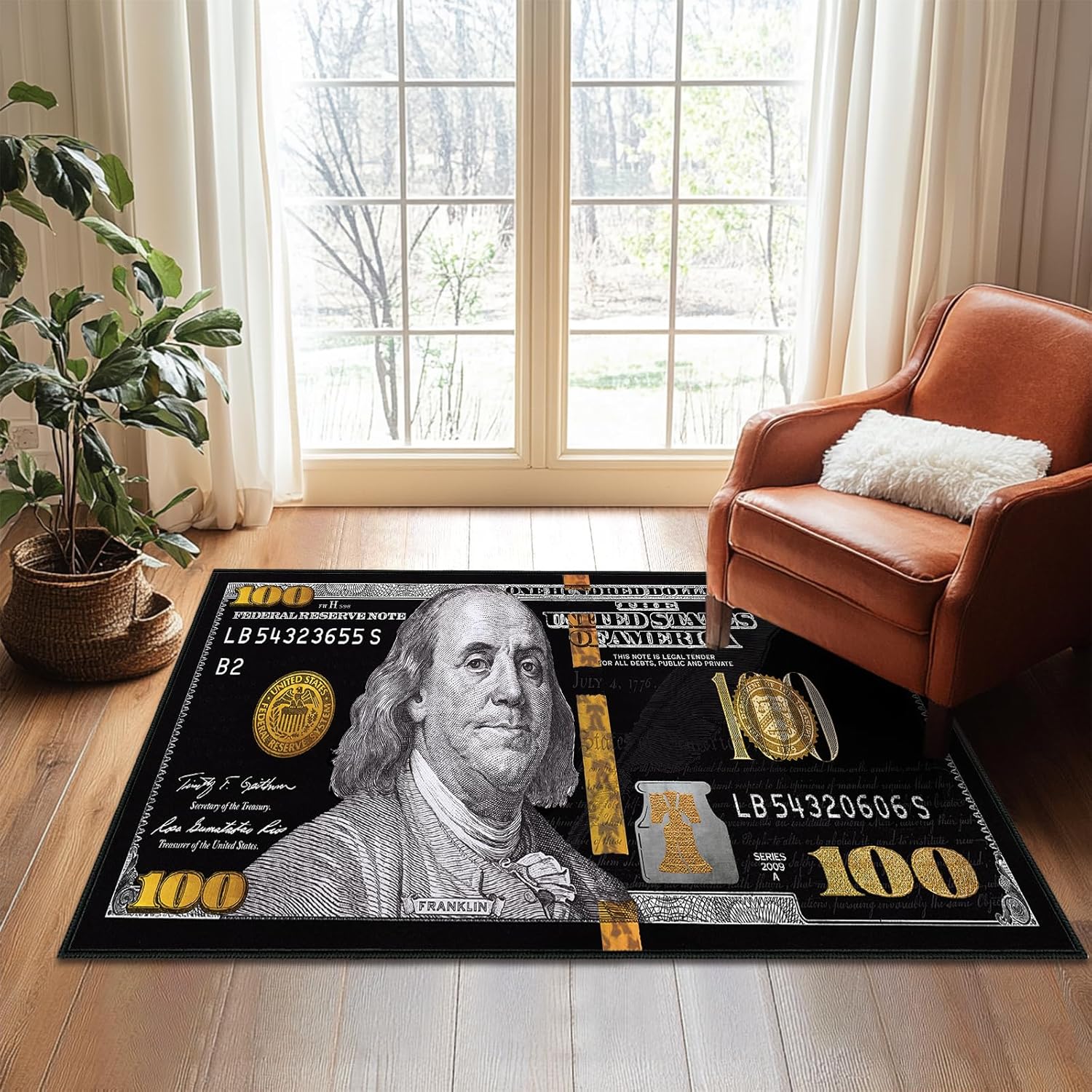 Money Rugs for Bedroom,100 Dollar Bill Area Rug 3x5,Hundred Dollar Bills Accent Throw Rugs Washable Non Slip Area Carpet Money Decor Small Floor Carpets Mat for Entryway,Living Room,Laundry,Black
