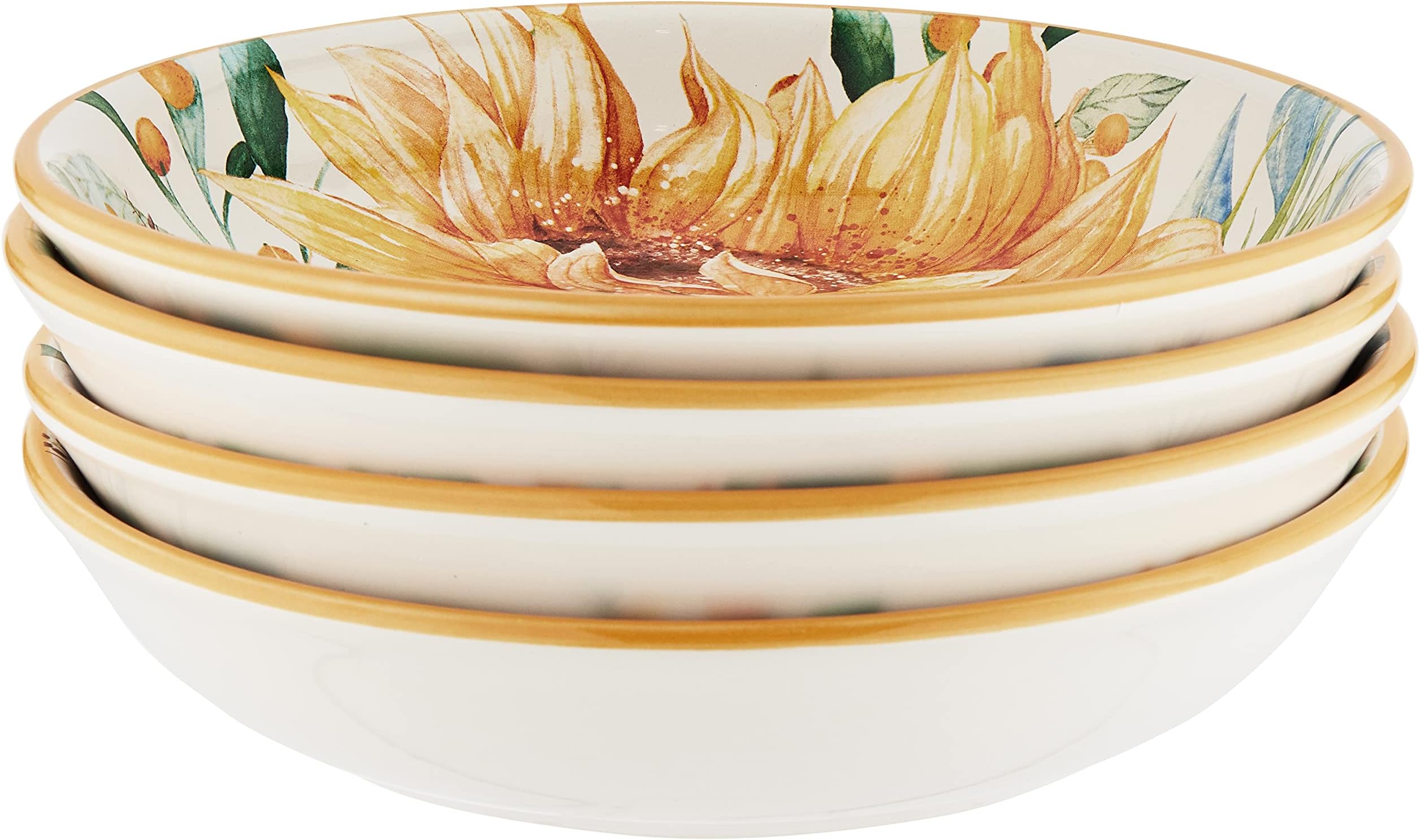 Certified International 28169SET4 Sunflower Fields 9" Soup/Pasta Bowls, Set of 4, Ceramic, Multi Colored