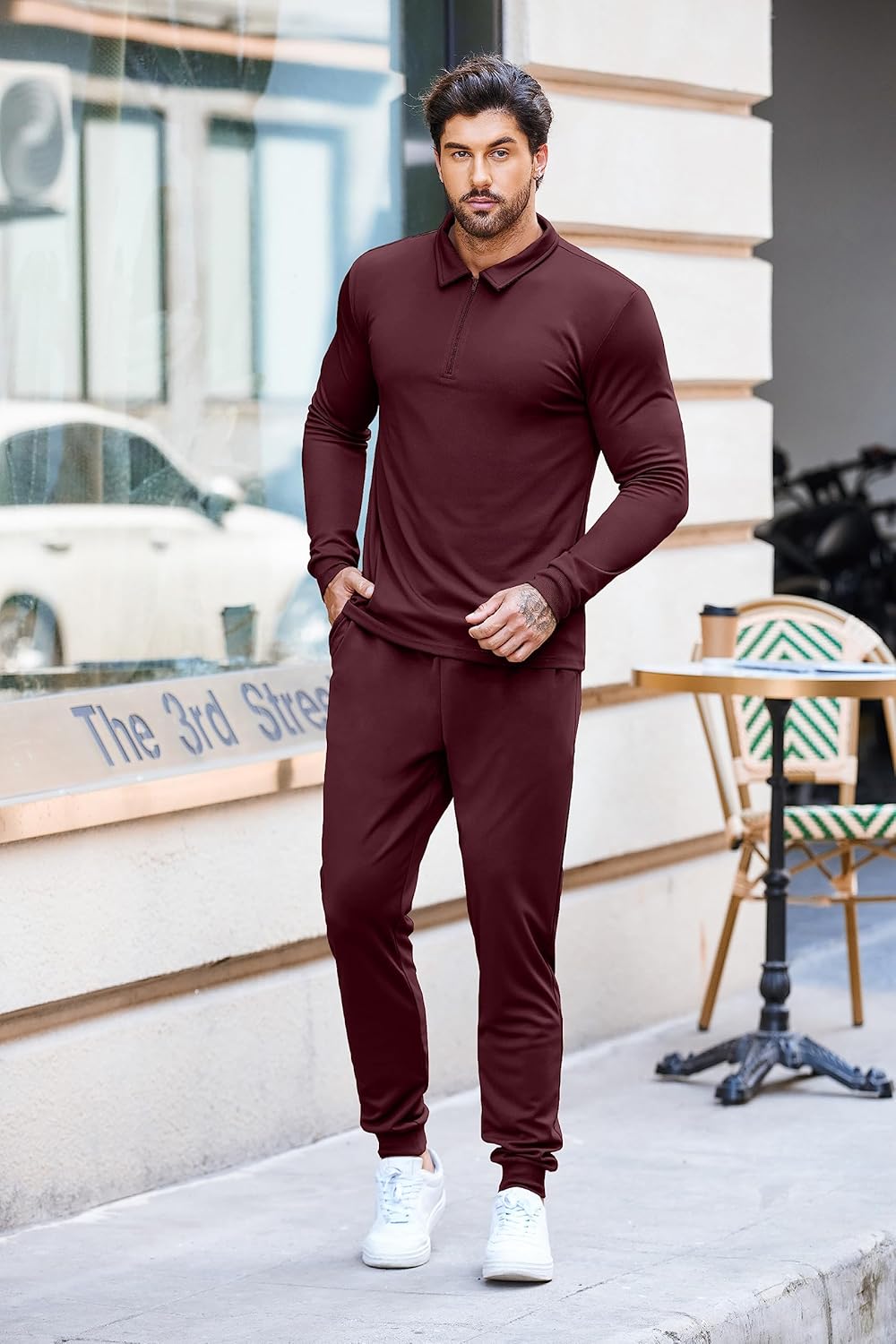 COOFANDY Men's Tracksuit 2 Piece Quarter Zip Polo Athletic Sweatsuits Casual Running Jogging Sport Suit Sets - Image 4