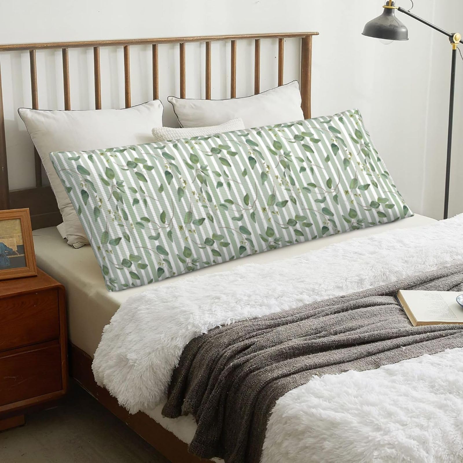 Green Silver Dollar Eucalyptus, Body Pillow Cover with Zipper,Long Body Pillowcase 20 x 60 in