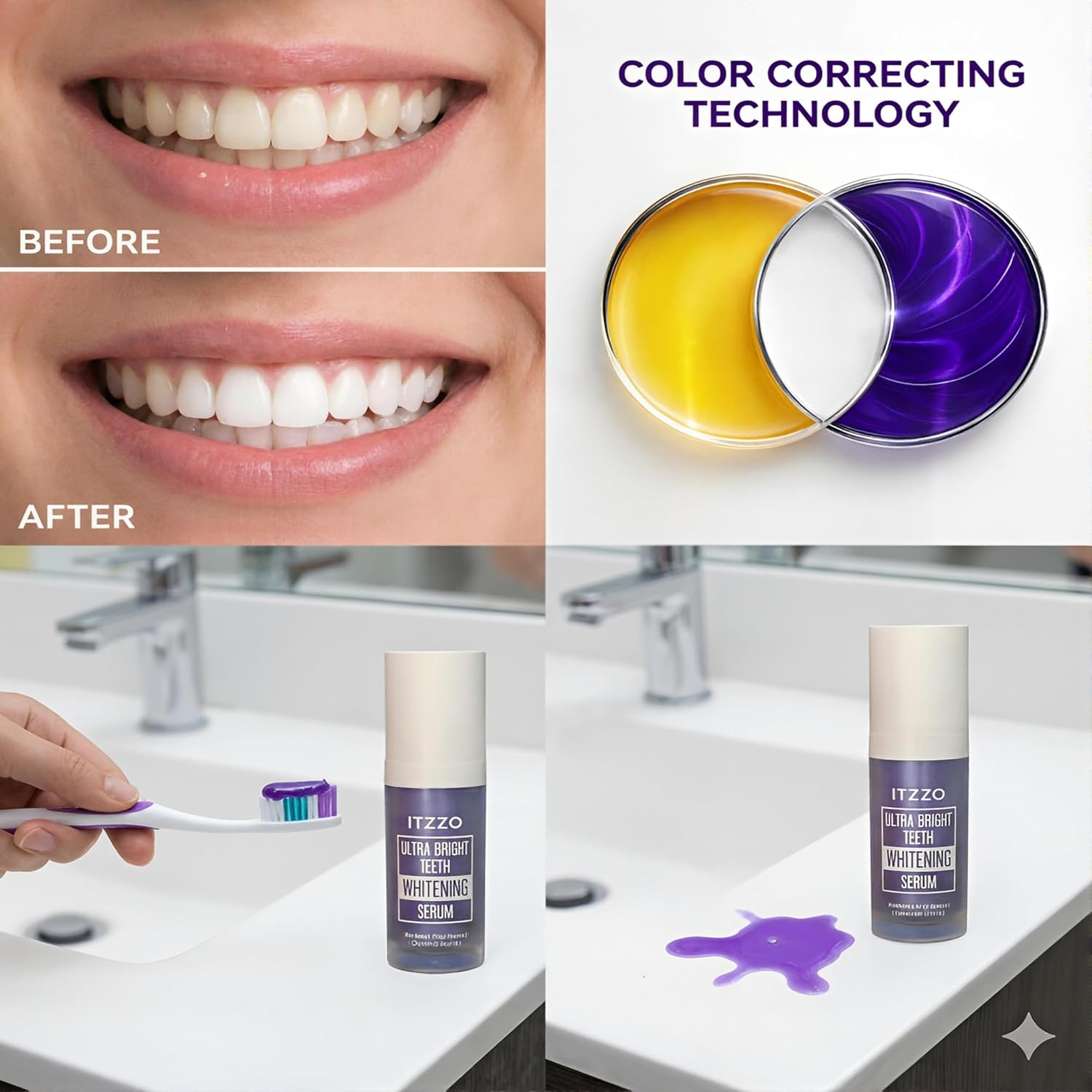 Purple Toothpaste for Teeth Whitening, Purple Teeth Whitening Gel, Color Corrector, Tooth Stain Removal, Peroxide Free for Sensitive Teeth, 30ml image 2