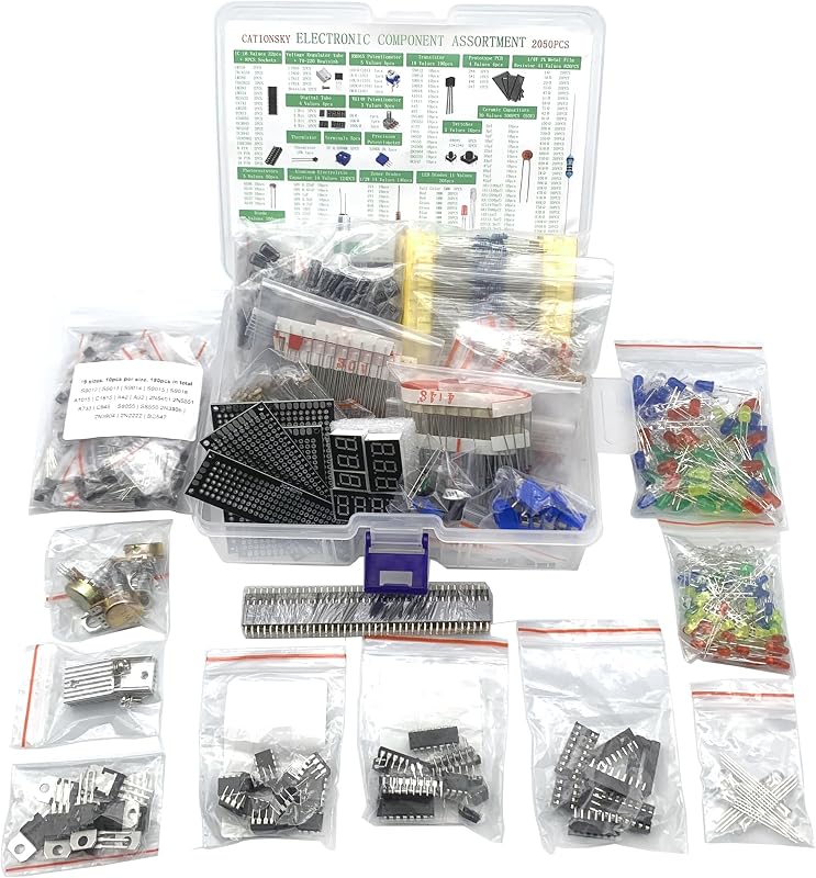 Electronic Component Kit Total 2050 Pcs, LED Diodes, Resistors, Electrolytic Capacitor Package, Common Diodes, Ceramic Capacitors, Digital Tube,Common Transistor,Integrated Circuit Assortment Box