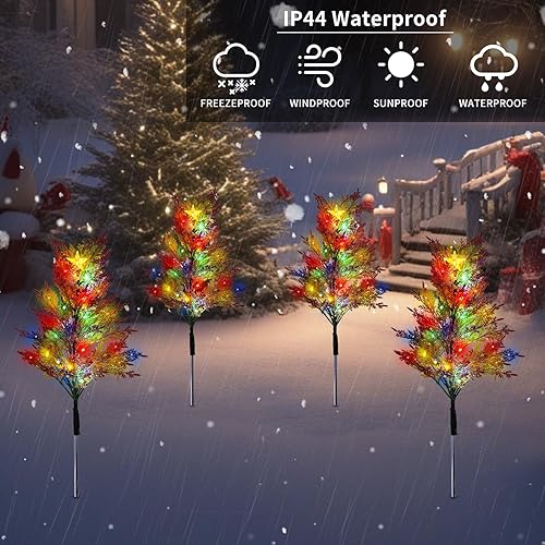 Miniatura 2 de TAILERRI Paquete de 2 luces solares de camino para árbol de Navidad, luces solares de Navidad impermeables para exteriores, luces artificiales para